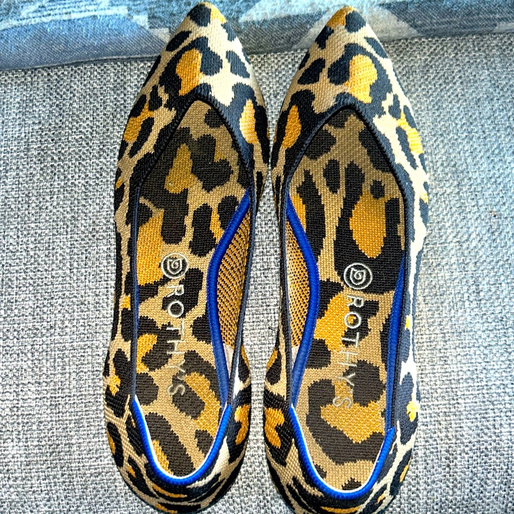 Rothy's Leopard Print Flats with Blue Accents